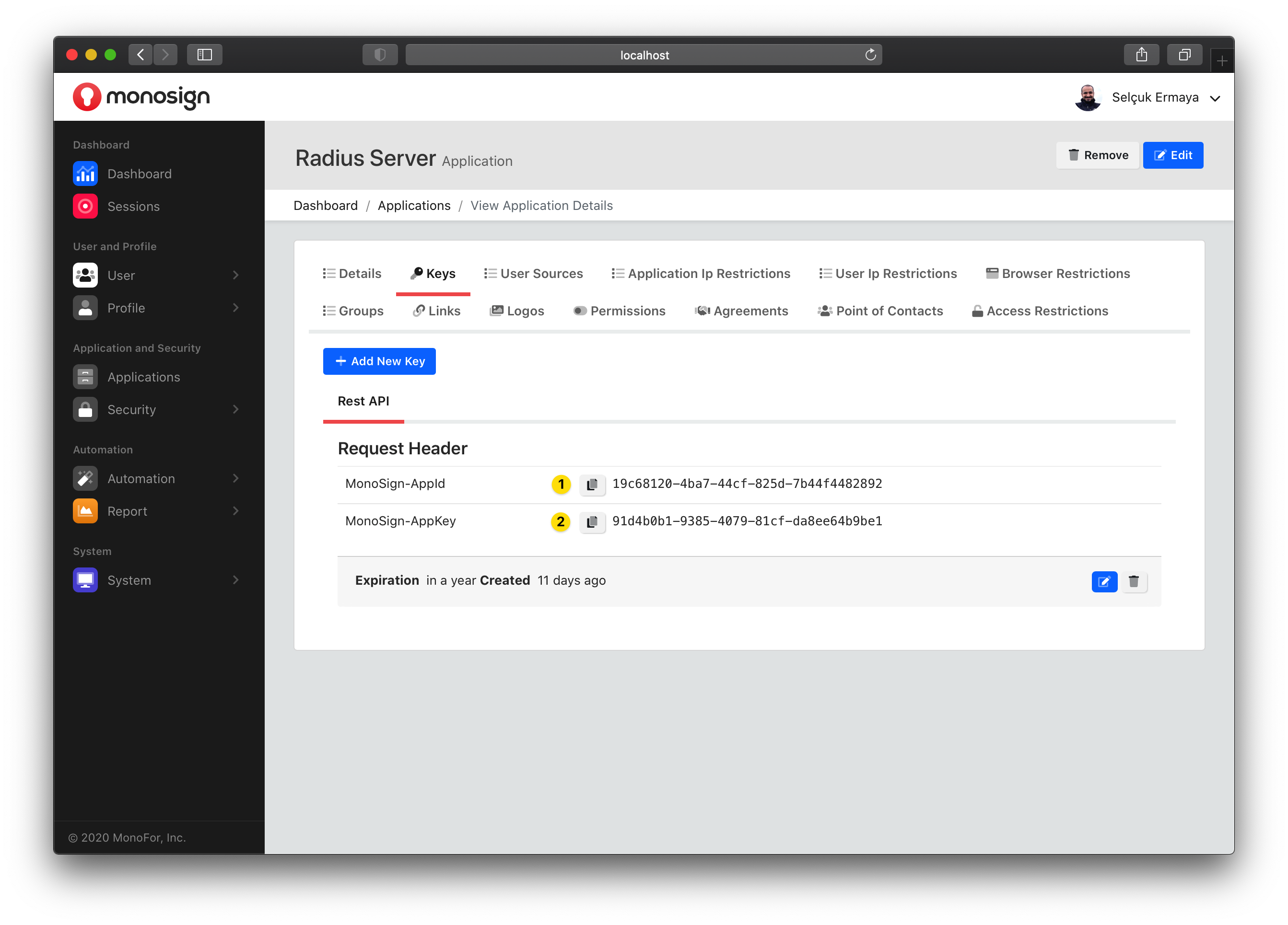 MonoSign Radius Server Uygulama Tanımı