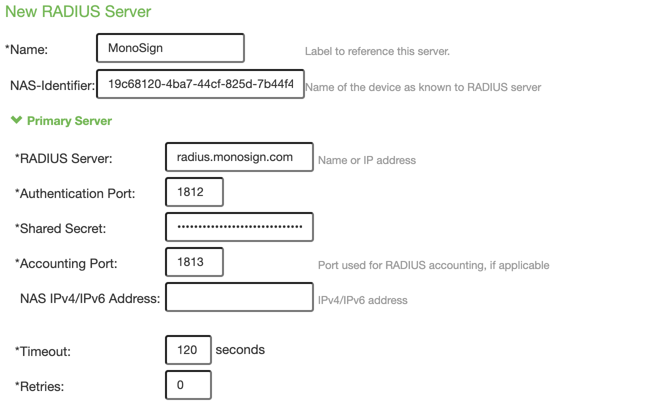 Pulse Secure RADIUS Settings